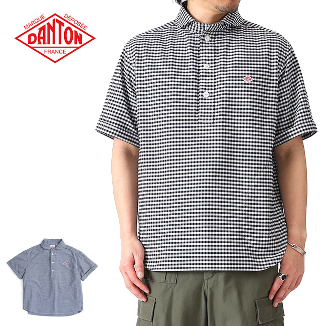 DANTON ダントン オックスフォード ラウンドカラー ギンガムチェック プルオーバーシャツ DT-B0284 OXP 丸襟 半袖シャツ メンズ **