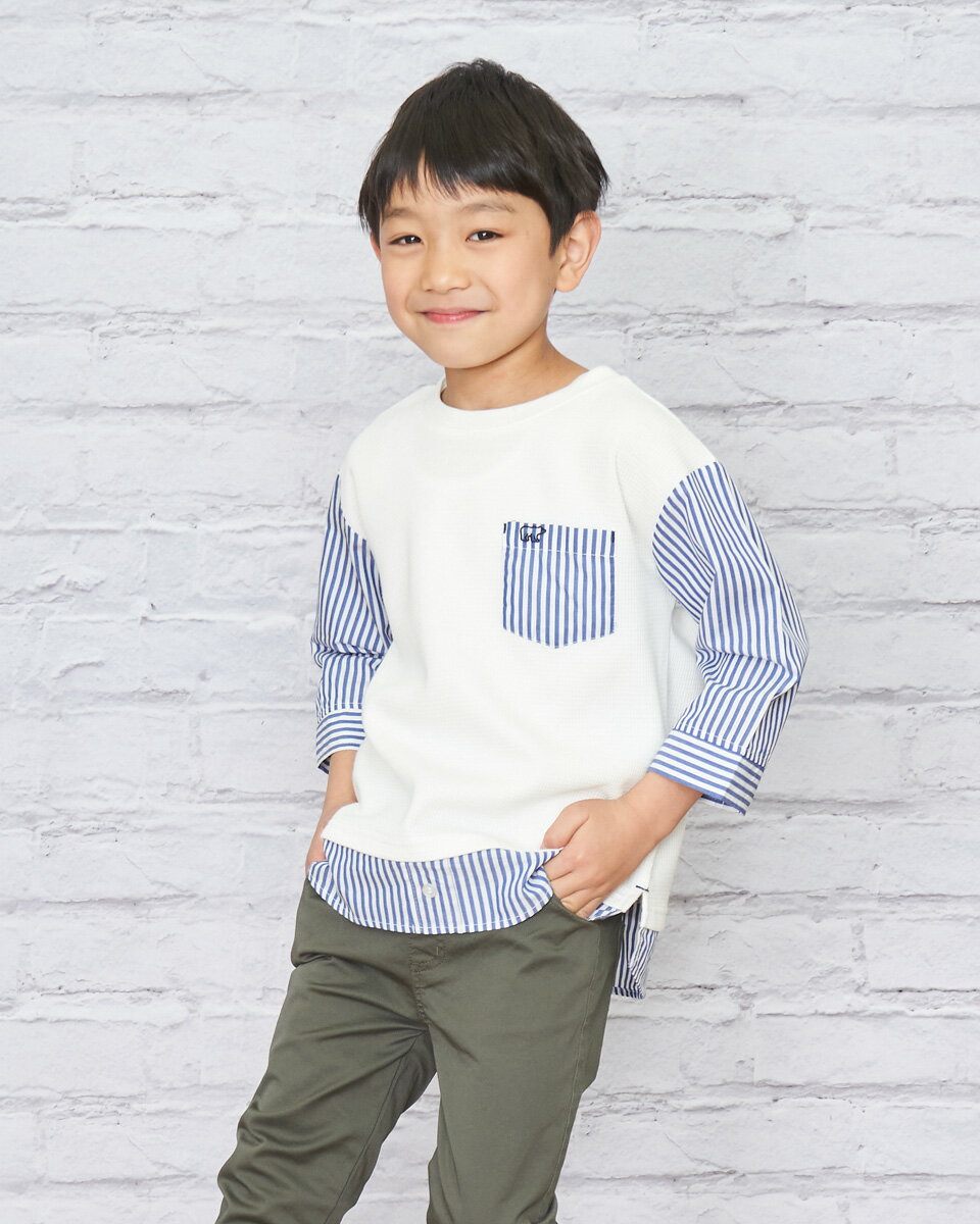 【50％OFF】ストライプ切替Tシャツ/キッズ/セール/201H3402ギフト包装無料 100-130サイズ 子供服 ゴールデンベア Golden Bearのサムネイル