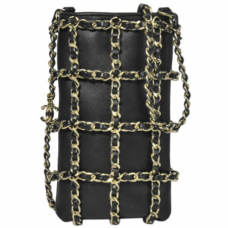 シャネル CHANEL チェーン ショルダーポーチ スマホケース ココマーク ブラック ラムスキン ゴールド金具 AP1161【中古】