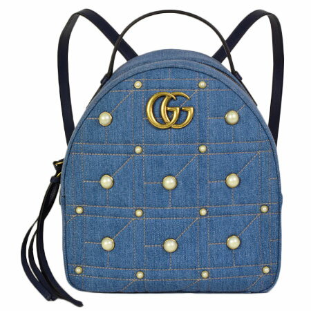 【お買い物マラソン!ポイント2倍!クーポン利用で最大3万円オフ!5/9～5/16】グッチ GUCCI GGマーモント リュックサック デニム レザー ゴールド金具 バックパック 476671【中古】