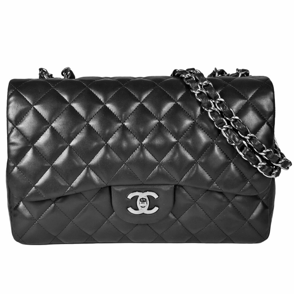 【お買い物マラソン!ポイント2倍!クーポン利用で最大3万円オフ!5/9～5/16】シャネル CHANEL デカマトラッセ30 10番 シングルフラップ ダブルチェーン ショルダーバッグ ラムスキン ブラック シルバー金具【中古】