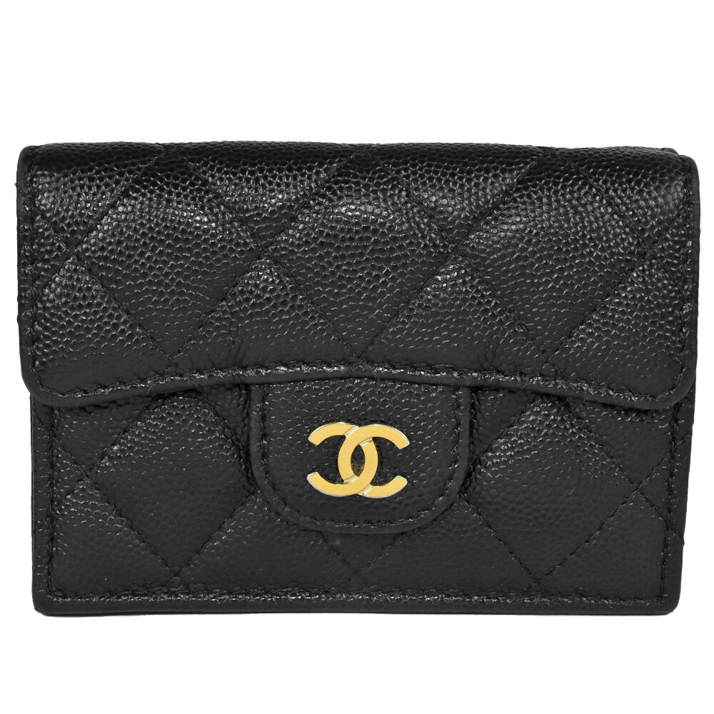 【楽天スーパーSALE対象商品 最大50%OFF!＆P2倍!+3万円Offクーポン 6/4～6/11】シャネル CHANEL ココマーク 小銭入付 Wホック 三つ折り財布 マトラッセ ブラック キャビアスキン ゴールド金具 AP0230【中古】