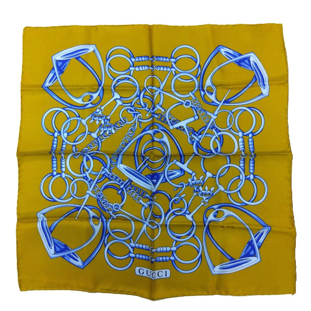 グッチ GUCCI ホースビット ハンカチーフ ハンカチ シルク カーキ【中古】