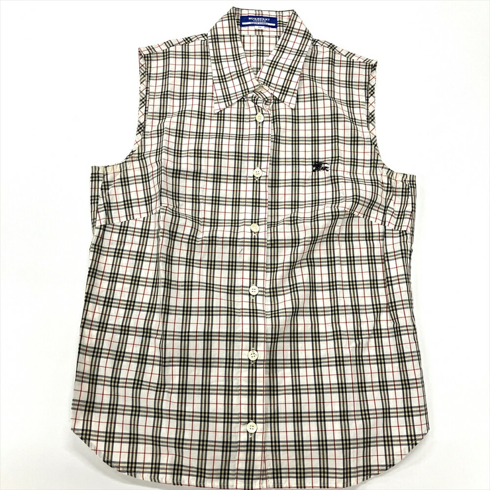 【楽天スーパーSALE対象商品 最大50%OFF!＆P2倍! 6/4～6/11】バーバリーブルーレーベル BURBERRY BLUE LABEL ノースリーブ チェック ブラウス コットン ベージュ 38 レディース【中古】