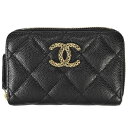 【お買い物マラソン!ポイント2倍!クーポン利用で最大3万円オフ!4/25～4/27】シャネル CHANEL マトラッセ ジップ コインパース コインケース キャビアスキン AP3186 ブラック ゴールド金具【中古】