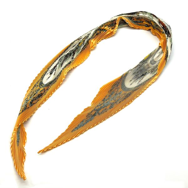エルメス HERMES プリーツ カレ90 ロンシャンへの散歩 スカーフ シルク 132.5cm オレンジ レディース【中古】