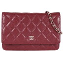 シャネル CHANEL ココマーク マトラッセ チェーンウォレット キャビアスキン A33814 レッド シルバー金具【中古】