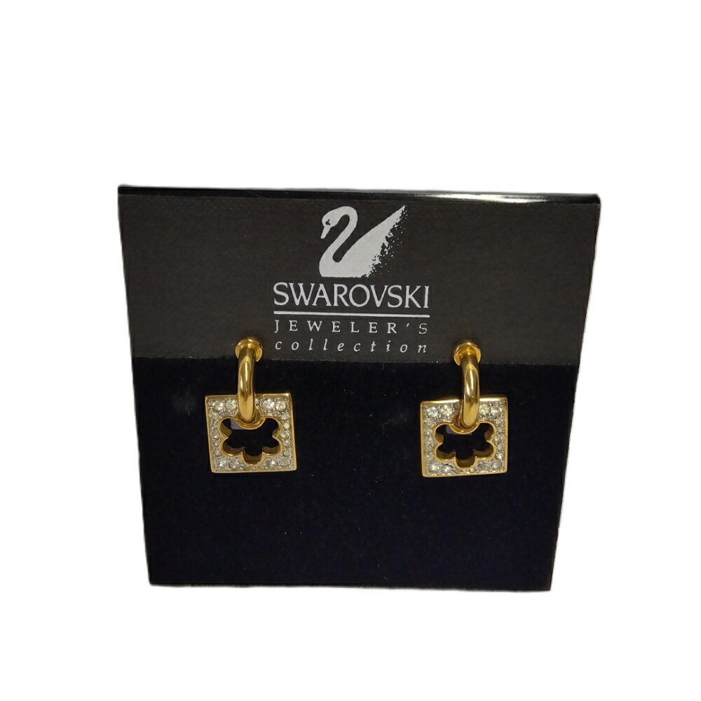スワロフスキー SWAROVSKI スクエア フラワーモチーフ イヤリング ゴールド 訳あり【中古】