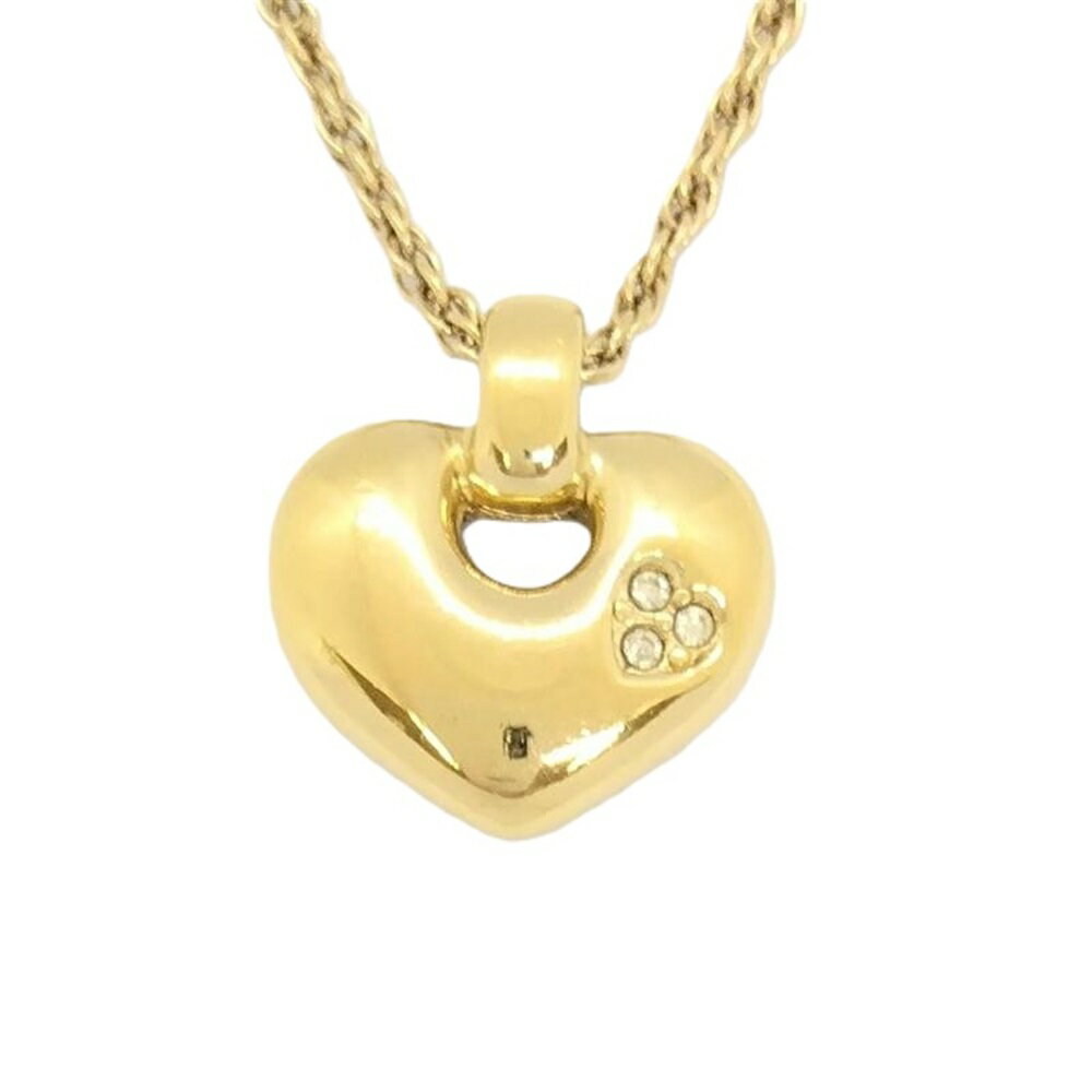 クリスチャンディオール Christian Dior ハートモチーフ ラインストーン3P GP ネックレス ゴールド GERMANY【中古】