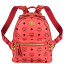 エムシーエム MCM ロゴグラム ヴィセトス スターク リュック デイパック バックパック レザー キャンバス レッド スタッズ【中古】