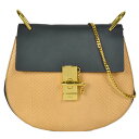 クロエ Chloe ドリュー DREW チェーン ショルダーバッグ パイソン レザー ネイビー ベージュ【中古】