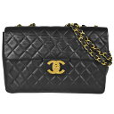 シャネル CHANEL デカマトラッセ34 ダブルチェーン ショルダーバッグ ラムスキン A01094 A47600 ブラック ゴールド金具 ココマーク【中古】
