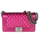 シャネル CHANEL ボーイシャネル マトラッセ ココマーク チェーン ショルダーバッグ エナメル A67086 パープル シルバー金具 19番(2014年製...