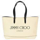ジミーチュウ JIMMY CHOO トートバッグ キャンバス レザー アイボリー ブラック ロゴ A4可 ユニセックス【中古】