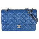 シャネル CHANEL マトラッセ25 Wフラップ Wチェーン ショルダーバッグ 22番(2016年製造) ココマーク ラムスキン ブルー シルバー金具 A01...