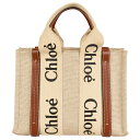 クロエ Chloe ウッディ スモール トートバッグ コットン レザー 03217565 CHC21US385E6690U ブラウン ホワイト【中古】