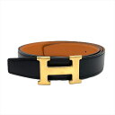 エルメス HERMES コンスタンス H ベルト レザー B刻印 ブラック ゴールド金具 105 オレンジ リバーシブル【中古】