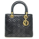 ディオール Dior Lady Dior レディディオール ハンドバッグ レザー CA0937 ブラック【中古】