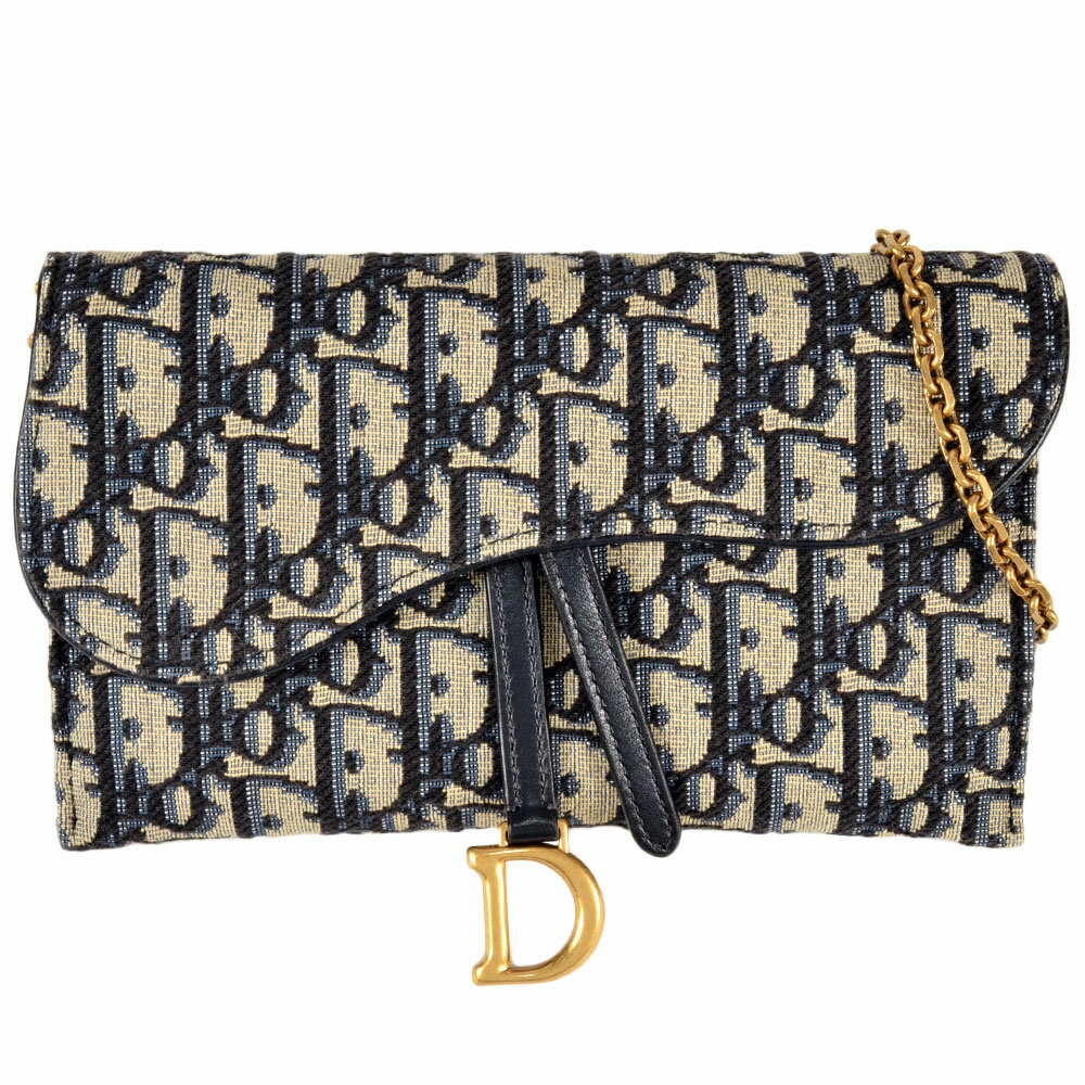 ディオール Dior サドル ウォレット オン チェーン ジャガード 47-MA-0252 ブルー オブリーク レディース【中古】