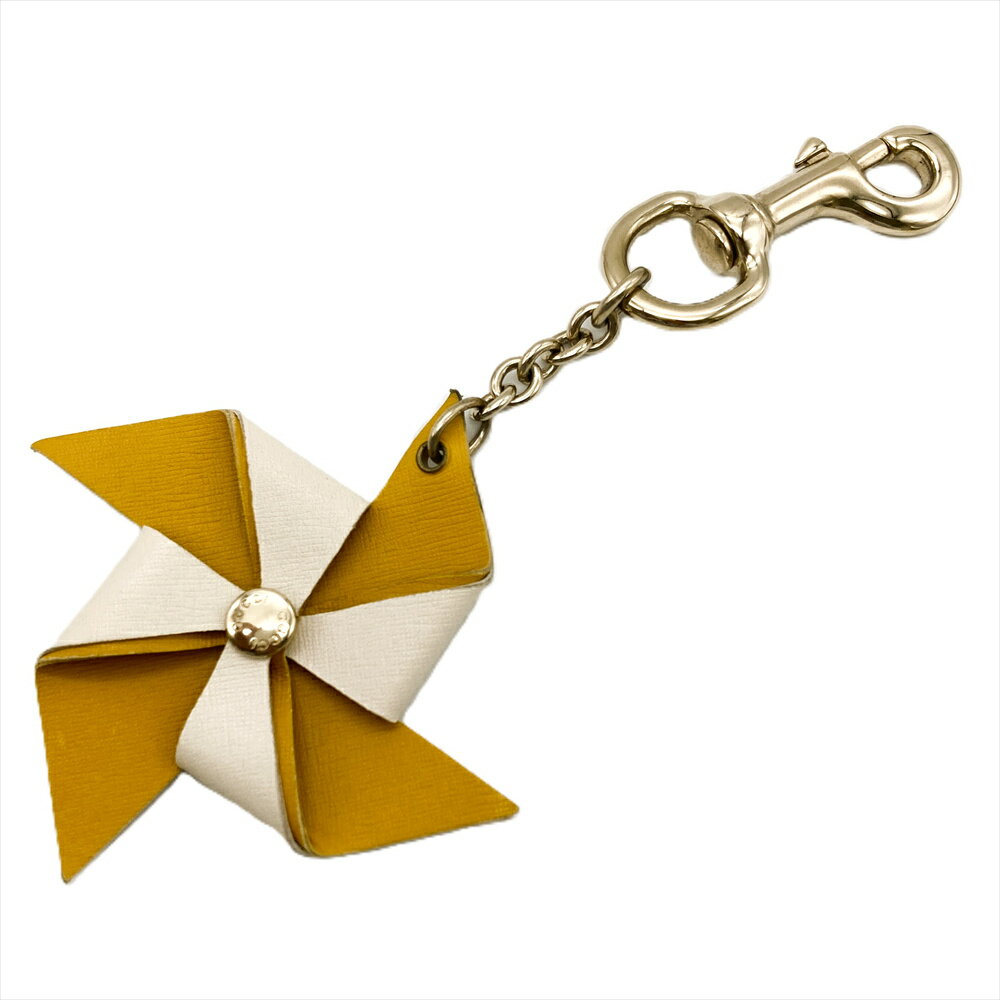 【楽天スーパーSALE対象商品 最大50%OFF!! 6/3〜6/11】グッチ GUCCI ウィンドミル キーホルダー レザー イエロー キーリング 風車モチーフ【中古】