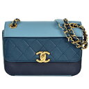 シャネル CHANEL マトラッセ フラップ チェーン ショルダーバッグ ラムスキン ブルー ゴールド金具【中古】