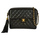 シャネル CHANEL マトラッセ ココマーク ショルダーバッグ ラムスキン ブラック ゴールド金具 フリンジ タッセル 2番台【中古】