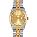 ロレックス ROLEX 16233G デイトジャスト W番 腕時計 自動巻 シャンパン文字盤 YG×SS コンビ 10P ダイヤインデックス メンズ【中古】