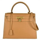 エルメス HERMES ケリー28 外縫い ハンドバッグ クシュベル 〇V(1992年製造)刻印 ナチュラル ゴールド金具【中古】