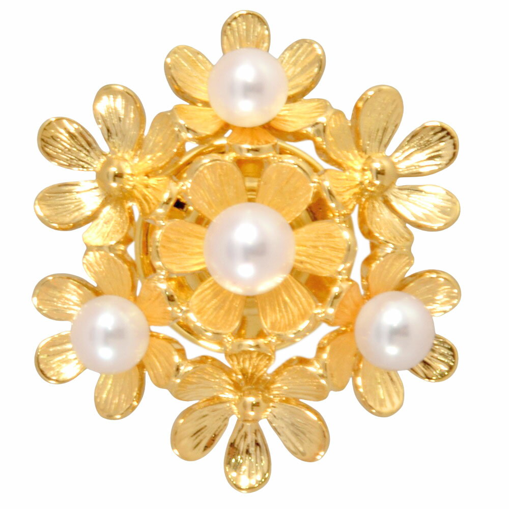 ミキモト MIKIMOTO フラワーモチーフ ピン ブローチ パール K18YG 5.4g 4Pパール【中古】
