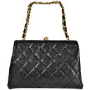 シャネル CHANEL ハンドバッグ キャビアスキン ブラック ゴールド金具 3番台 がま口 ヴィンテージ レディース【中古】