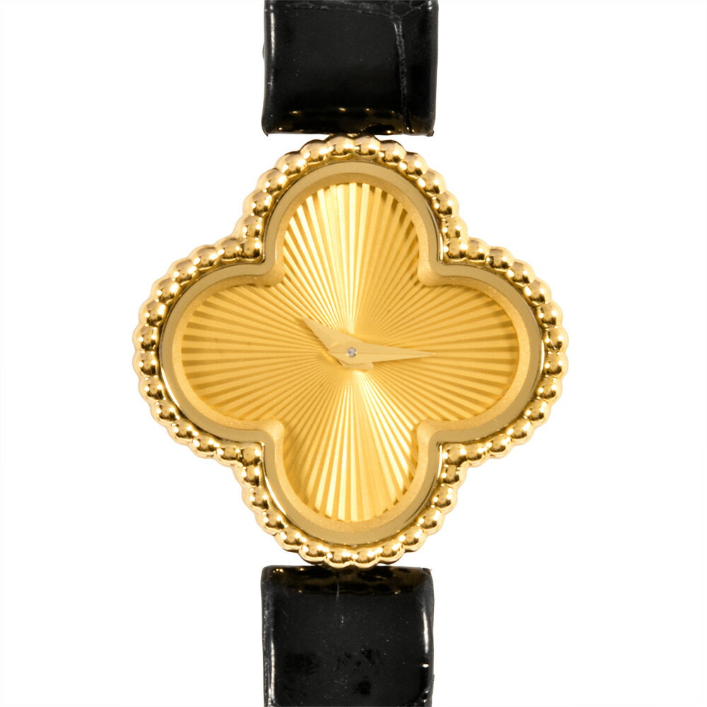 ヴァンクリーフ&アーペル Van Cleef & Arpels VCARO8WT00 スウィート アルハンブラ ウォッチ 腕時計 クォーツ ゴールド文字盤 ギヨシェ K18 750 レディース【中古】