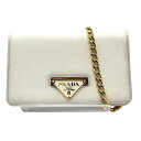 プラダ PRADA ロゴ チェーンウォレット 2WAY レザー ホワイト ゴールド金具 レディース【中古】