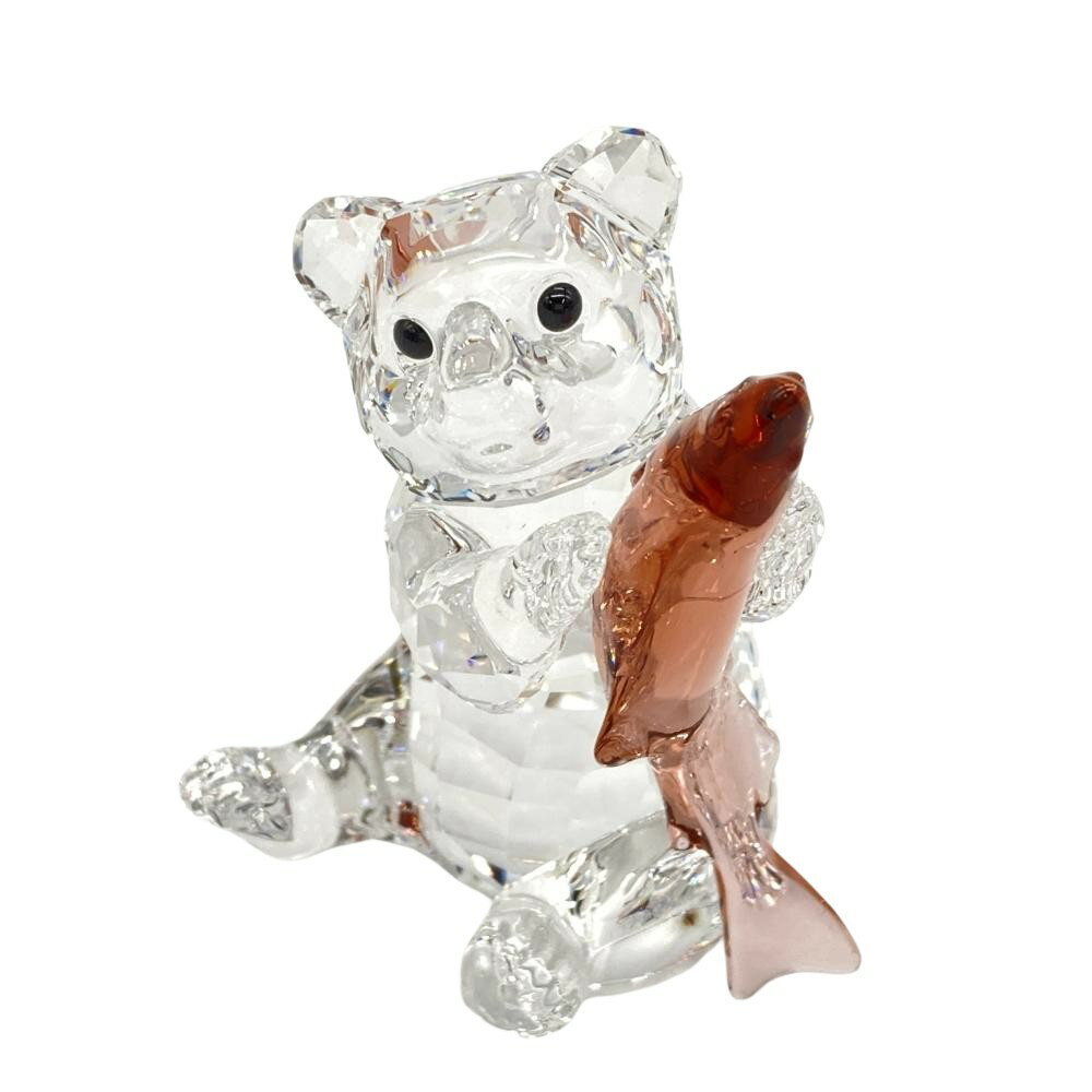 スワロフスキー SWAROVSKI BEAR WITH FISH クマと魚 オブジェ 置物 5536772 クリア【中古】(3)