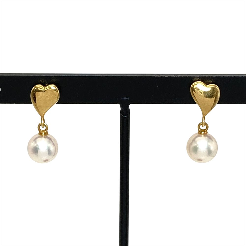 ミキモト MIKIMOTO ハート パール 約6mm ピアス K18YG 2.4g 真珠 ステンレス ...