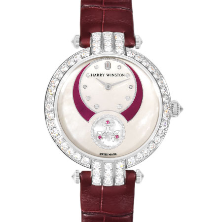 【お買い物マラソン!ポイント2倍!クーポン利用で最大3万円オフ!5/9～5/16】ハリーウィンストン HARRY WINSTON プルミエール・ダイヤモンド セコンド オートマティック 36mm K18WG メンズ 自動巻き 時計 裏スケ ホワイト・バーガンディシェル文字盤 PRNASS36WW001【中古】