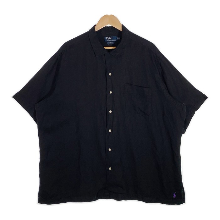 Polo by Ralph Lauren ポロラルフローレン CALDWELL オープンカラーシャツ 半袖 ブラック 裾ポニー リネン シルク Size XXL【中古】 rf