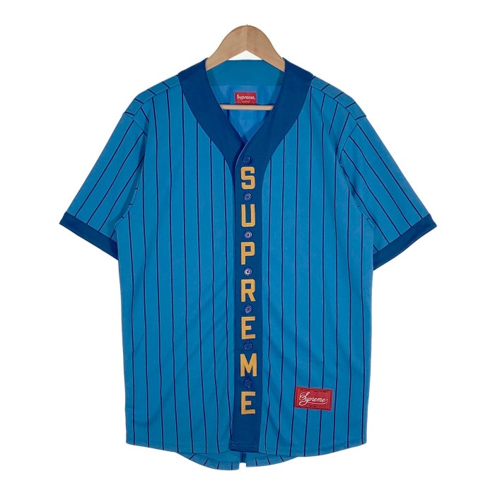 SUPREME シュプリーム 18AW Vertical Logo Baseball Jersey バーティカルロゴ ベースボールシャツ ブルー Size M【中古】 rf