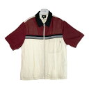 STUSSY ステューシー COLOR BLOCK ZIP WORK SHIRT カラーブロック ジップアップ ワークシャツ ベリーレッド/アイボリー sizeM 【中古】 rm