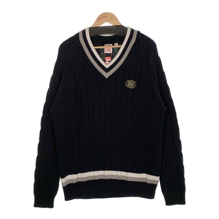 SUPREME シュプリーム 17SS LACOSTE ラコステ Tennis Sweater テニスセーター コットン Vネック ブラック Size XL【中古】 rf