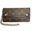 LOUIS VUITTON ルイヴィトン M60168 ポルトフォイユ ロン チェーン付三つ折長財布 モノグラムマカサー ブラウン×ブラック【中古】 rm