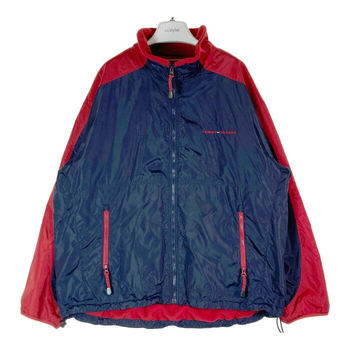 TOMMY HILFIGER トミーヒルフィガー 裏フリース ナイロンジャケット ネイビー×レッド sizeXXL 【中古】 rm