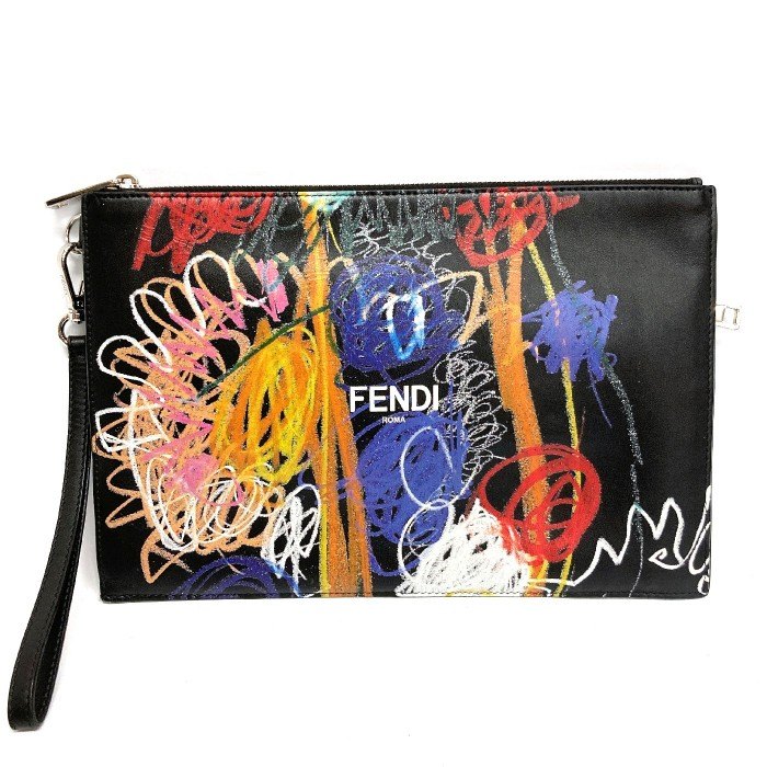 FENDI フェンディ 7N0110 クラッチバッグ グラフィティアート ブラック  rm