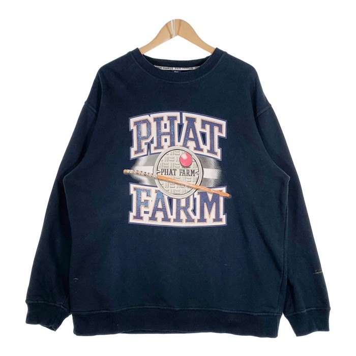 PHAT FARM ファットファーム クルーネックスウェットトレーナー プリント ネイビー Size XL rf