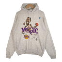 90's NBA ロサンゼルス・レイカーズ マジックジョンソン イラストプリント プルオーバースウェットパーカー オートミール SALEM Size L【中古】...