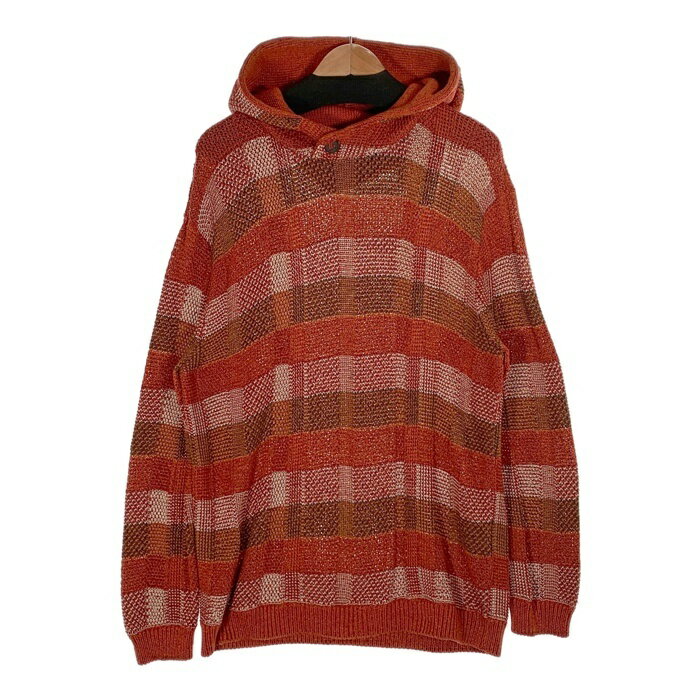 EMPORIO ARMANI エンポリオアルマーニ コットン ポリエステル チェック柄 ニットパーカー オレンジ 3L1MV4 1M04Z Size XL【中古】 rf(4)