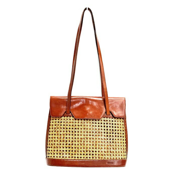 BALLY バリー レザー かごバッグ ストロー バイカラー トートバッグ ブラウン 【中古】 rm