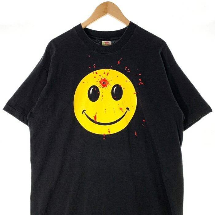 SMILE GUN SHOT Print Tee スマイル ガンショット プリントTシャツ ブラック フルーツオブザルーム2枚タグ Size XL【中古】 rf