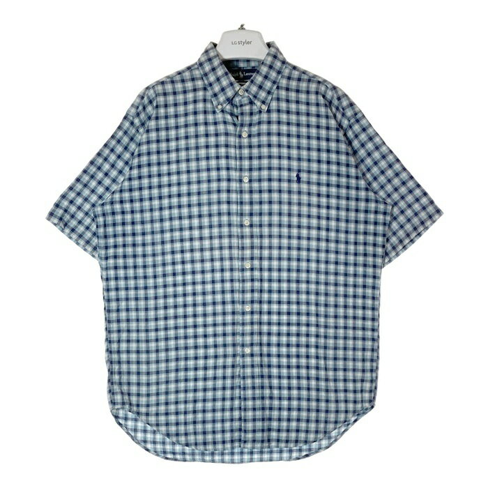 Ralph Lauren ラルフローレン BLAKE インド綿 半袖チェックシャツ ブルー sizeL 【中古】 rm