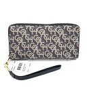 COACH コーチ CF521 PVCレザー ラウンドファスナーウォレット ブラック モノグラムプリント ストラップ【中古】 rf