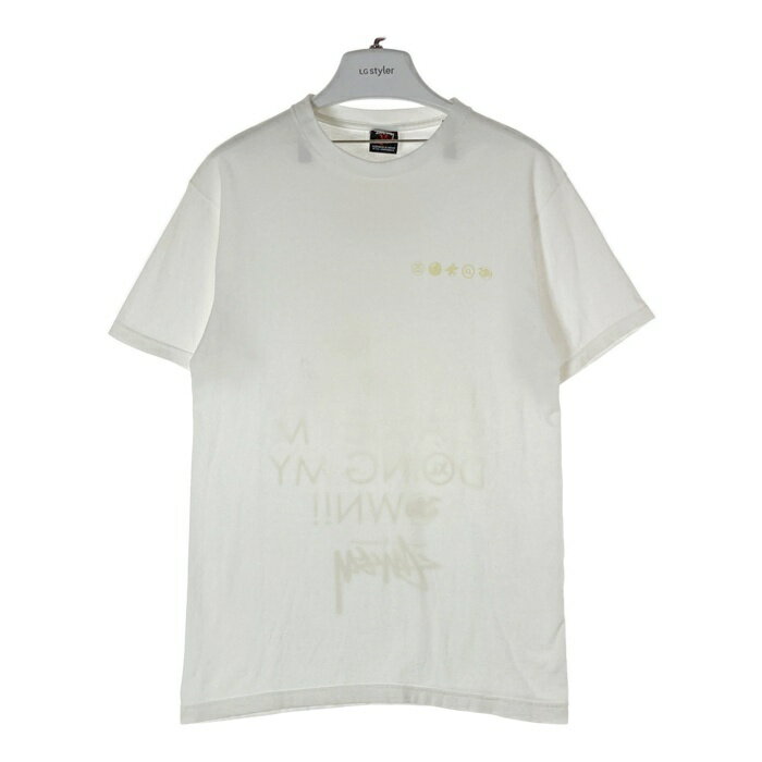 STUSSY ステューシー LEAVE ME ALONE ロゴモチーフ Tシャツ ホワイト sizeM 【中古】 rm